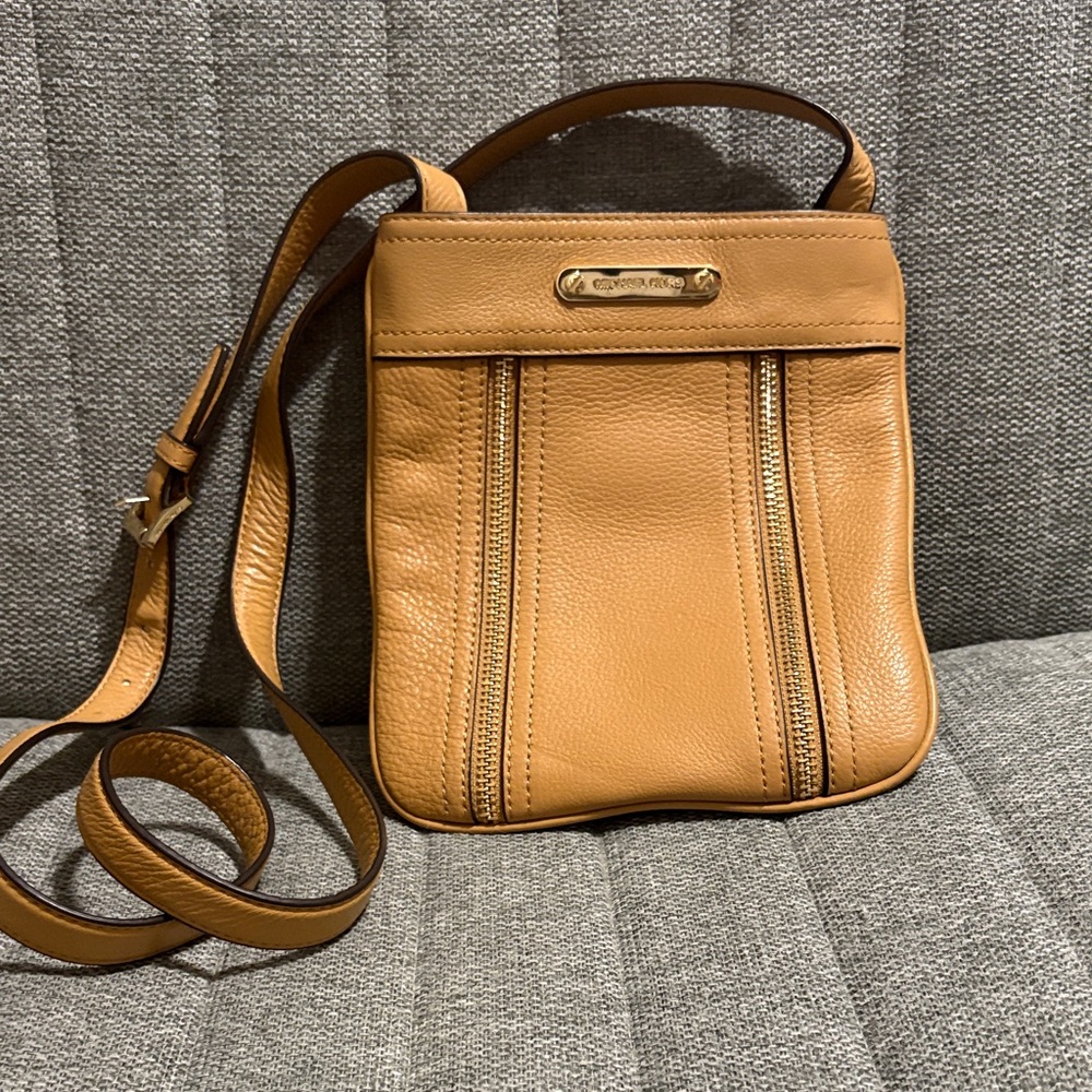 MICHAEL Michael Kors Cognac Leather Crossbody with Gold Hardware